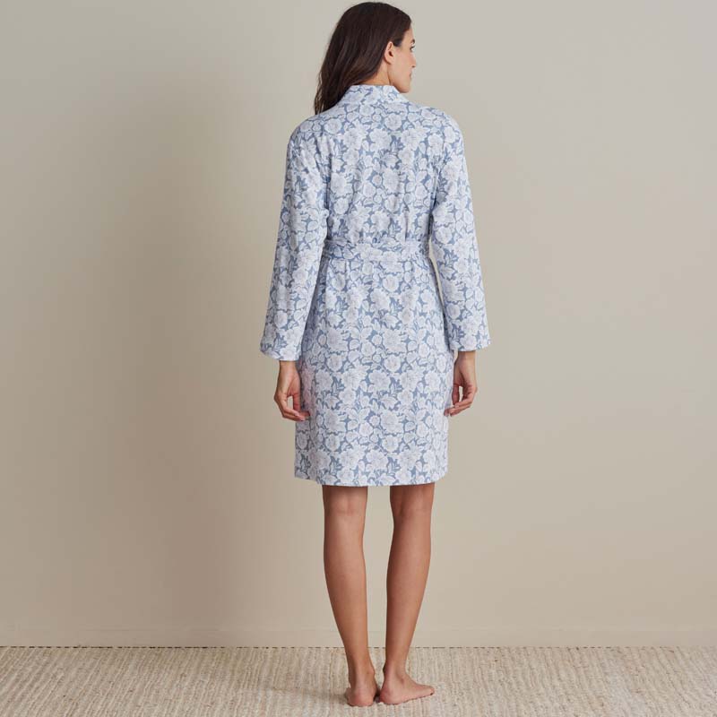 Printed Pima Cotton Women's Kimono Robe - Blue Garden, M