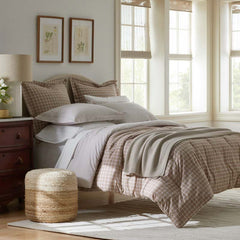 Classic Stripes and Plaids Cool Yarn-Dyed Cotton Percale Reversible Comforter - Windowpane Taupe, Twin/Twin XL