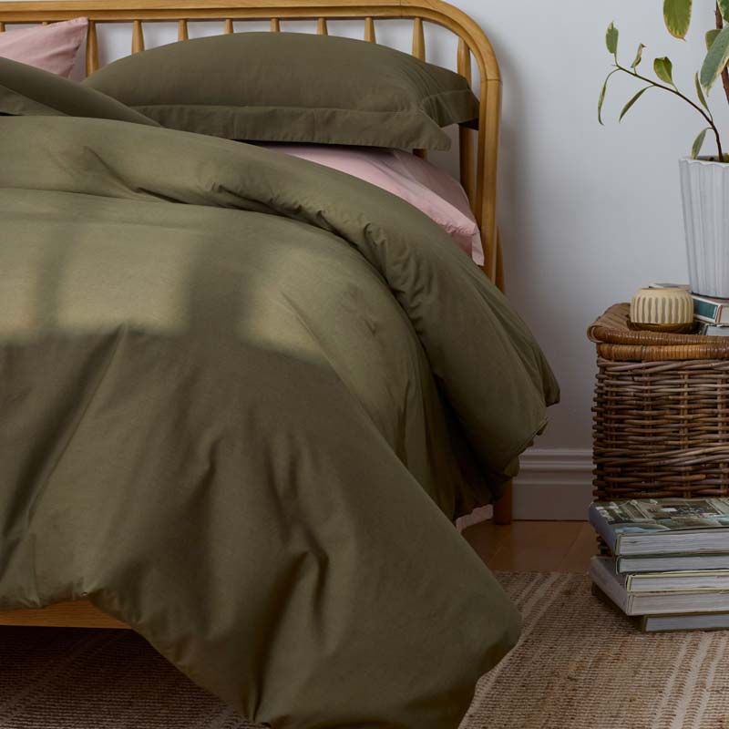 Solid Garment Washed Cotton Percale Sham - Olive, Euro