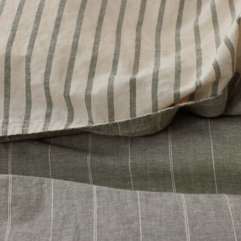 Tailored Stripes Premium Breathable Washed Linen Cotton Reversible Sham - Wide Stripe Dark Olive, King