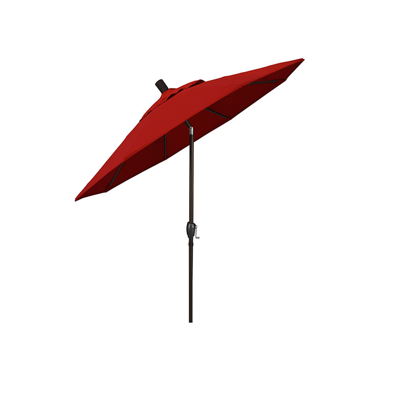 6' Round Outdoor Patio Umbrella, Aluminum with Push Button Tilt - Bronze Finish, Jockey Red