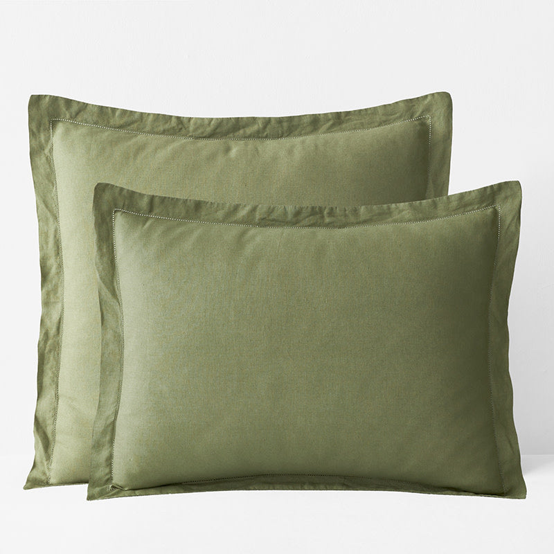 Premium Breathable Relaxed Linen Sham - Moss Green, Euro