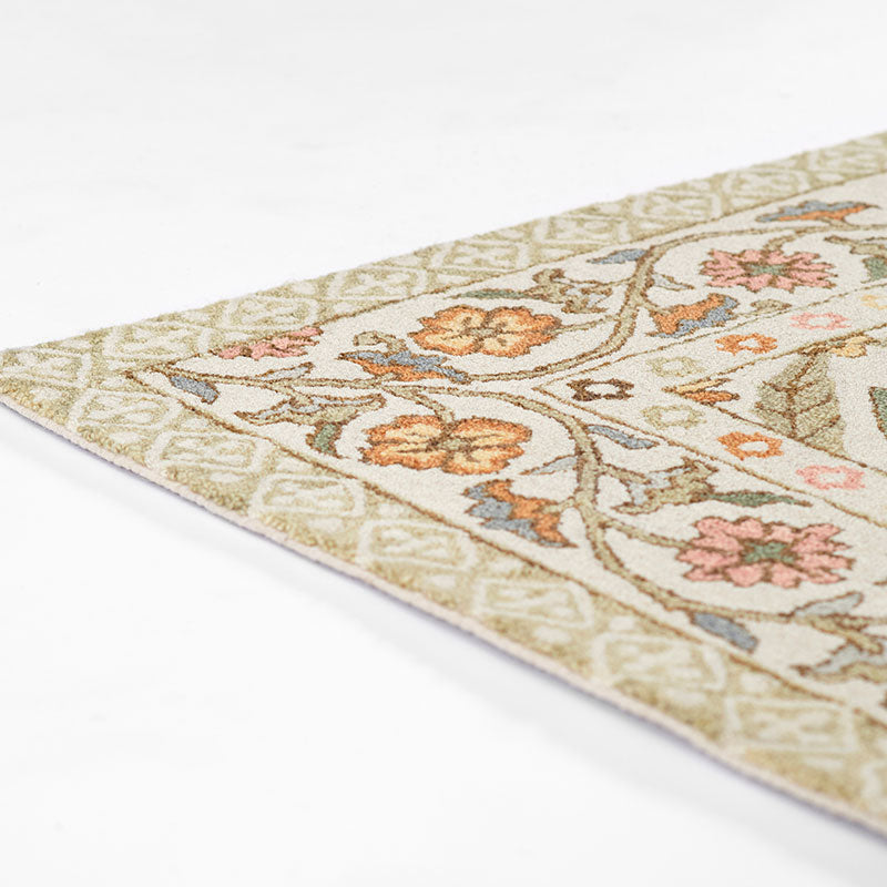 Floral Border Hand Tufted Wool Rug -  Green Multi, 8' x 10'