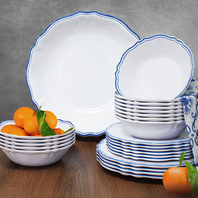 Maison Melamine Cereal Bowls, Set of 4 - White/Blue
