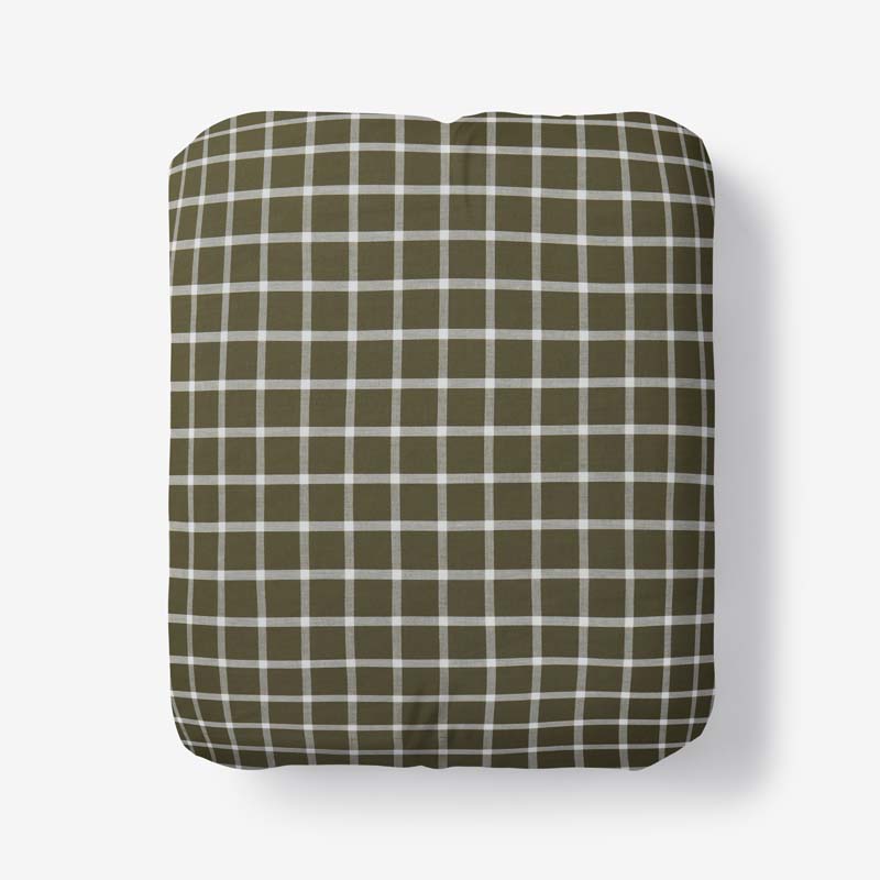 Classic Stripes and Plaids Cool Yarn-Dyed Cotton Percale Fitted Bed Sheet - Windowpane Green, Full