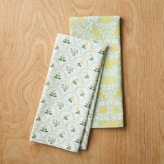 Seasonal Printed Tea Towels, Set of 2 - Floral & Bird