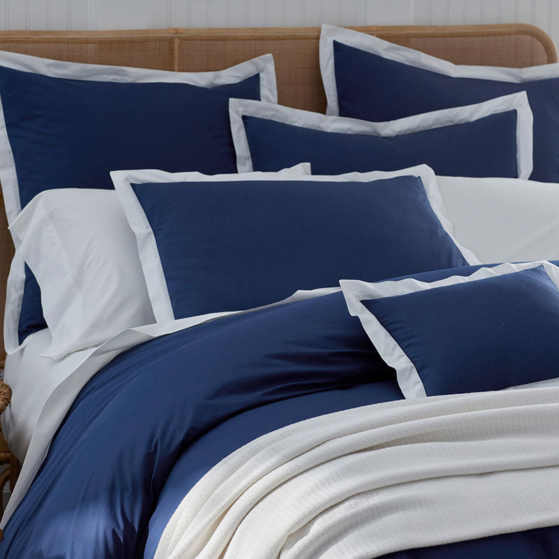 Solid Border Classic Cool Cotton Percale Duvet Cover - Navy, King/Cal. King