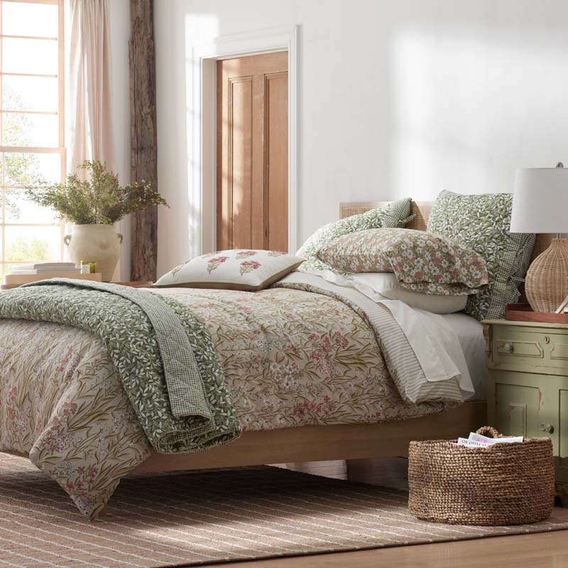 Julienne Classic Cool Cotton Percale Reversible Sham - Mini Floral Taupe, Euro