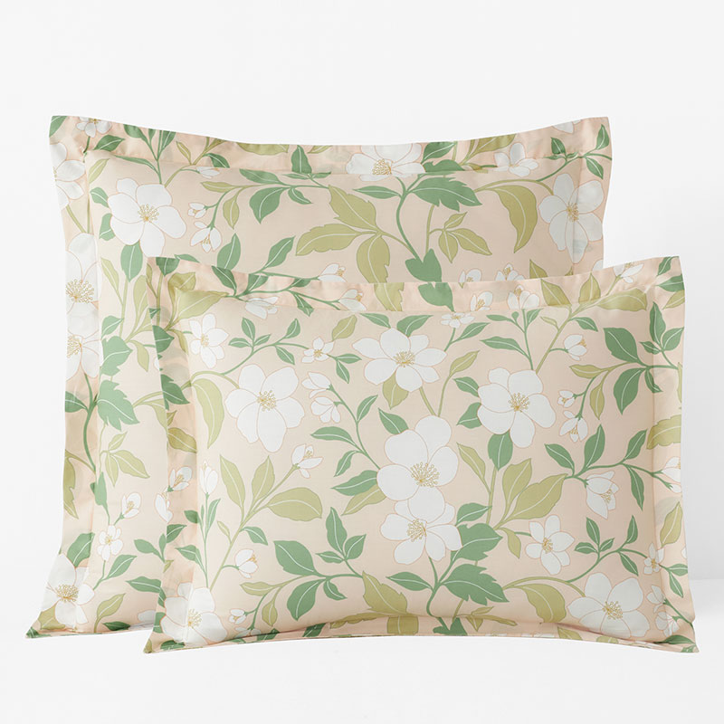 Clemencia Classic Cool Cotton Percale Sham - Floral Peach Blossom, Standard