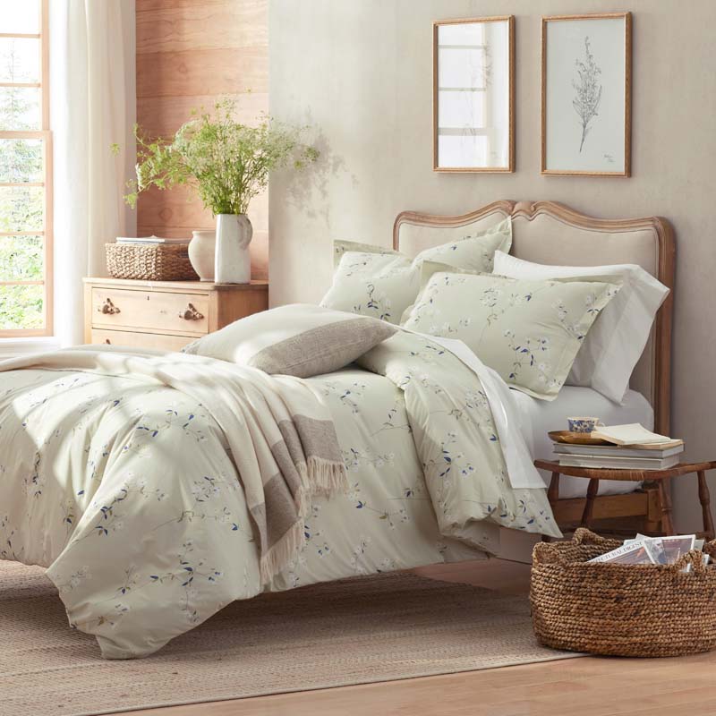 Blossom Trail Garment Washed Cotton Percale Sham - Green Tea, King