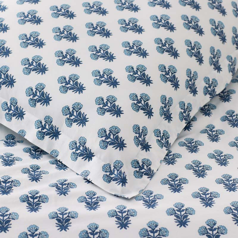 Suhana  Garment Washed Cotton Percale Bed Sheet Set - Blue, Twin XL