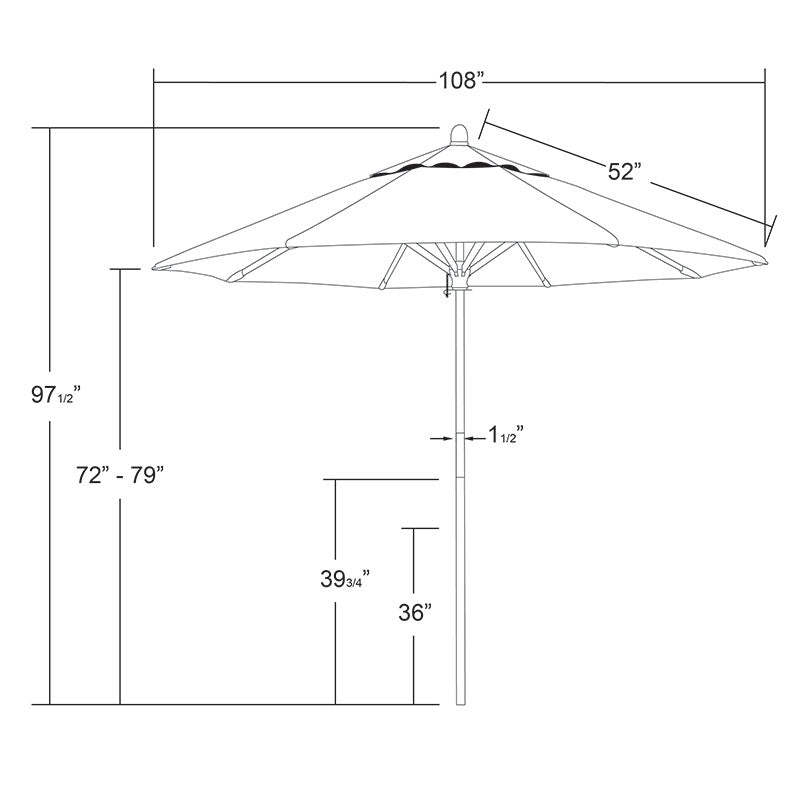 Round Outdoor Patio Umbrella, Wood with Manual Lift - Black, 9'