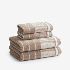 Plush Spa Stripe 4-Piece Bath & Hand Towel Set - Light Mocha