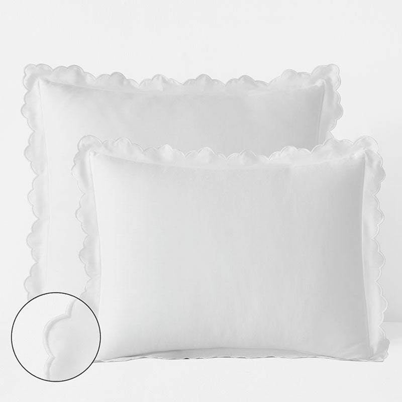 Embroidered Scallop Classic Smooth Sateen Solid Sham - White, Euro