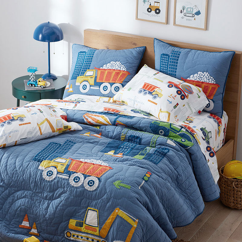 Construction Trucks Classic Cool Organic Cotton Percale Pillowcase Set - White , Standard