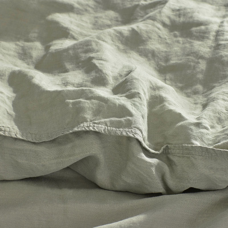 Premium Breathable Washed Linen Solid Flat Bed Sheet - Moss Green, Queen