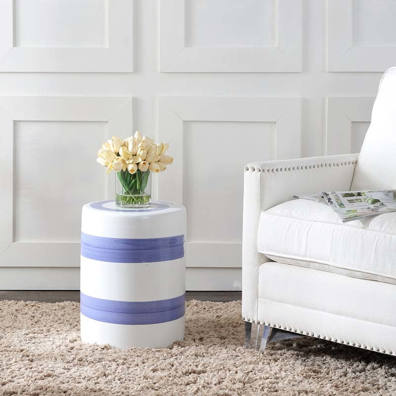 Ceramic Stripe Side Table - White