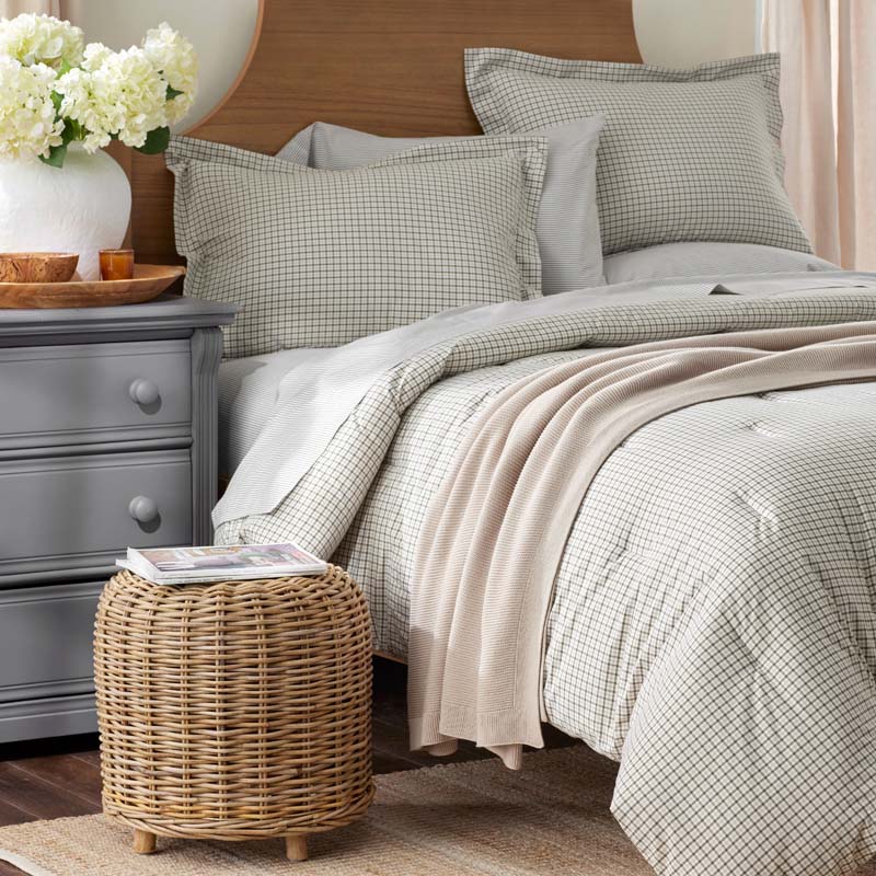 Classic Stripes and Plaids Cool Yarn-Dyed Cotton Percale Comforter - Mini Check Green, King/Cal. King