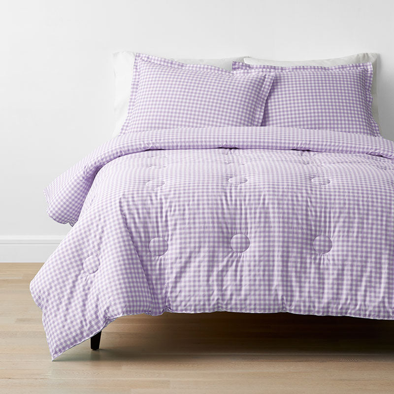 Gingham Classic Cool Organic Cotton Percale Comforter Set - Lilac, Full/Queen