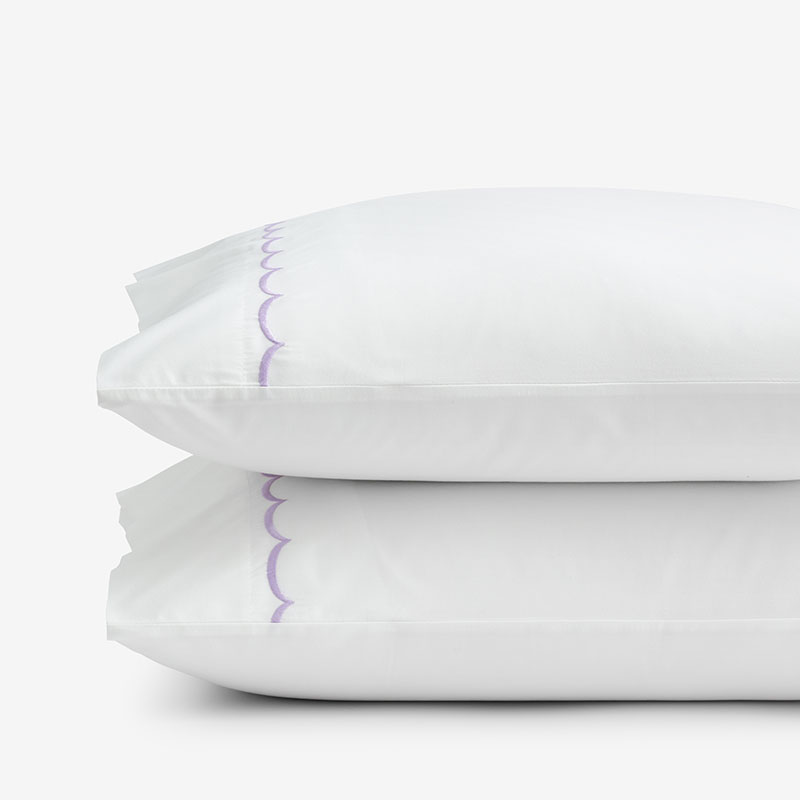 Scallop Embroidered Premium Cool Egyptian Percale Pillowcase Set - Lavender, King