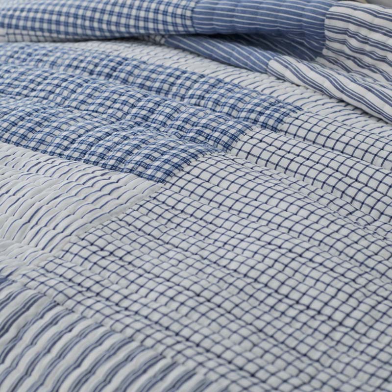 Stripe Block Yarn-Dyed Patchwork Quilt - Blue, Twin/Twin XL