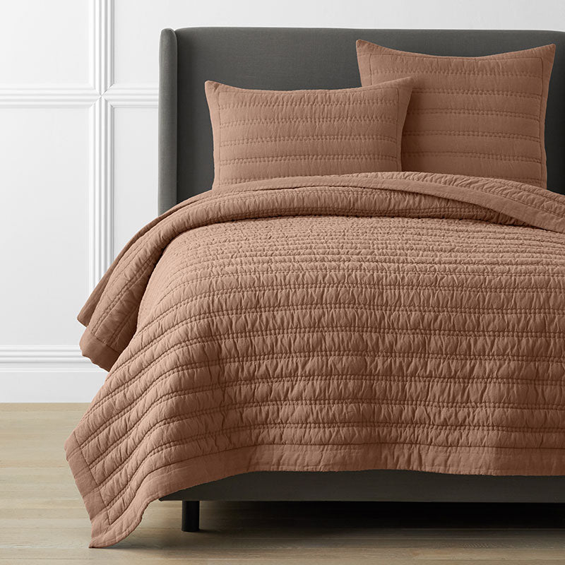 Premium Breathable Washed Linen Solid Quilt - Clay, King/Cal King