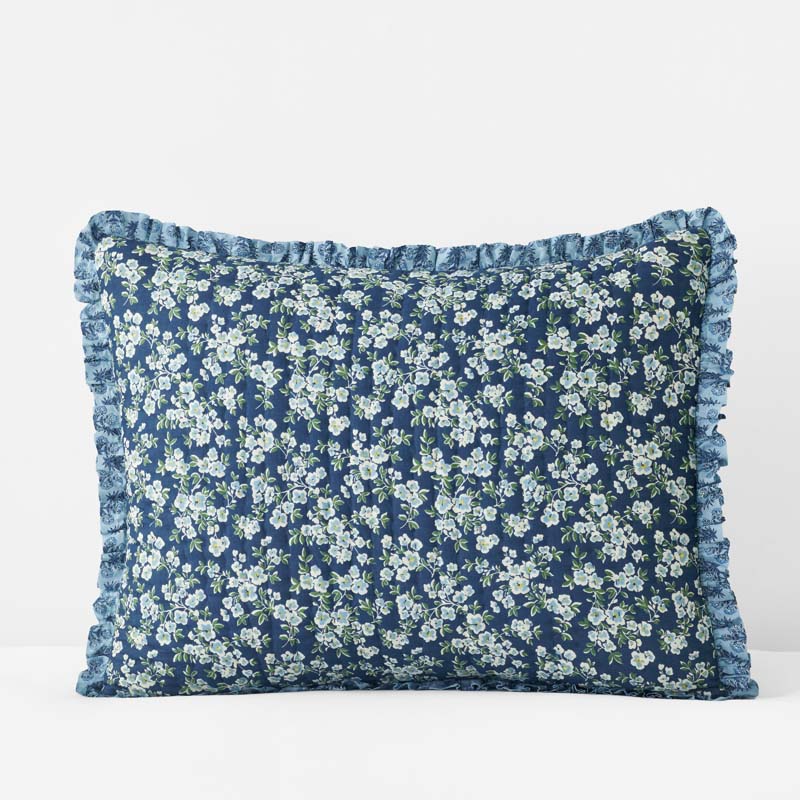 Suhana Reversible Ruffle Quilted Sham - Blue, Standard