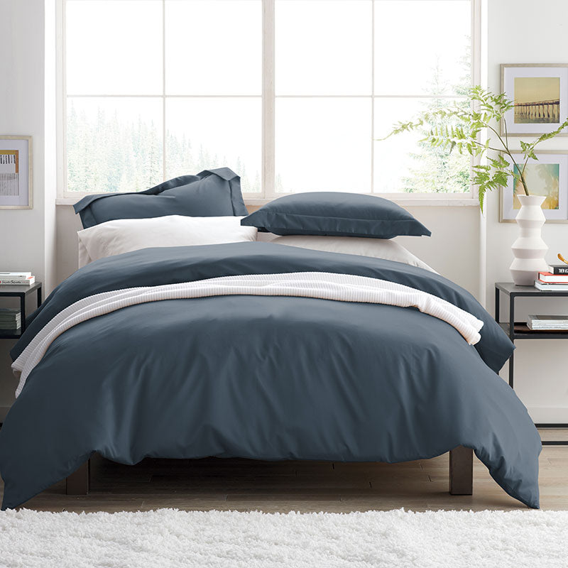 Premium Smooth Supima® Cotton Wrinkle-Free Sateen Duvet Cover - Steel Blue, Full/Queen