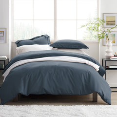 Premium Smooth Supima® Cotton Wrinkle-Free Sateen Flat Bed Sheet - Steel Blue, Queen