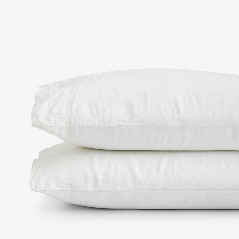 Premium Breathable Washed Linen Solid Pillowcase Set - White, King