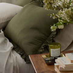 Solid Ruffle Garment Washed Cotton Percale Pillowcase Set - Olive, King