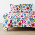 Joyful Flower Classic Cool Organic Cotton Percale Duvet Cover Set - White Multi, Full/Queen