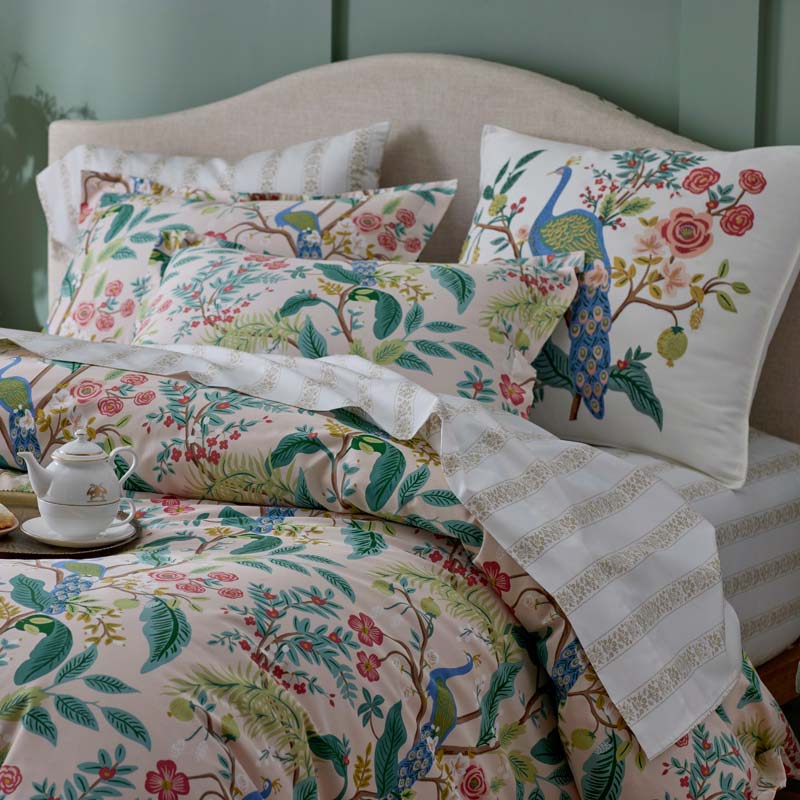 Peacock Decorative Square Pillow Cover - Ivory