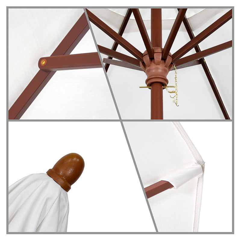 Round Outdoor Patio Umbrella, Wood with Manual Lift - Air Blue, 9'