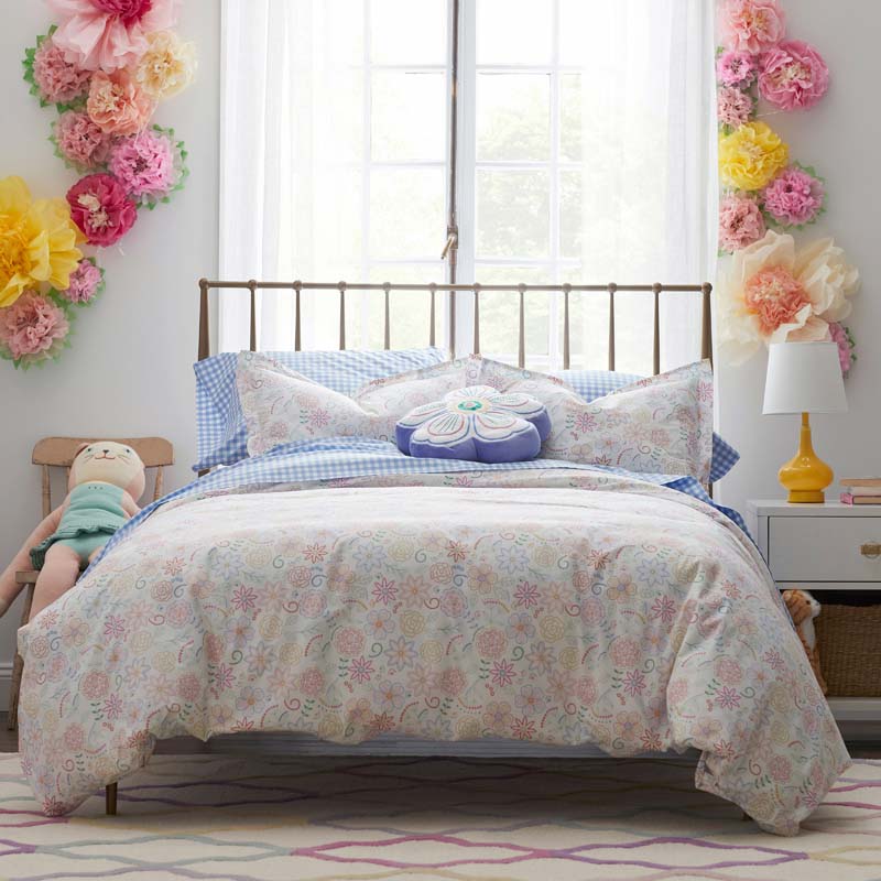 Gingham Classic Cool Organic Cotton Percale Bed Sheet Set - Light Blue, Full