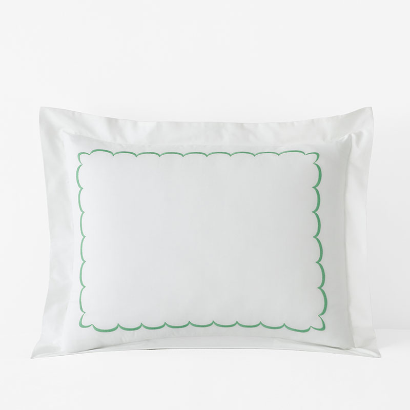 Scallop Embroidered Premium Cool Egyptian Percale Sham - Green, King