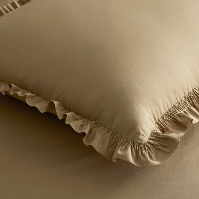 Solid Ruffle Garment Washed Cotton Percale Duvet Cover - Wheat, Twin/Twin XL