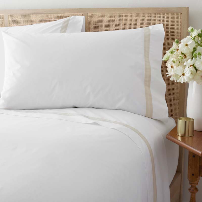 Contrast Border Premium Cool Supima® Cotton Percale Pillowcase Set - Oatmeal, Standard