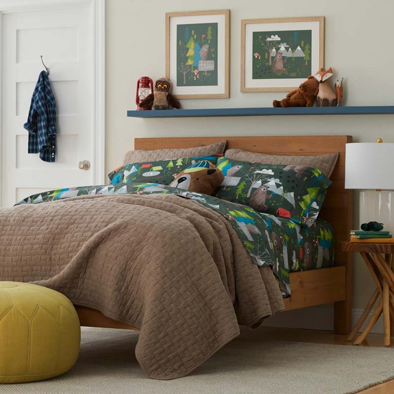 Bear Camp Classic Cool Organic Cotton Percale Bed Sheet Set - Green Multi, Queen