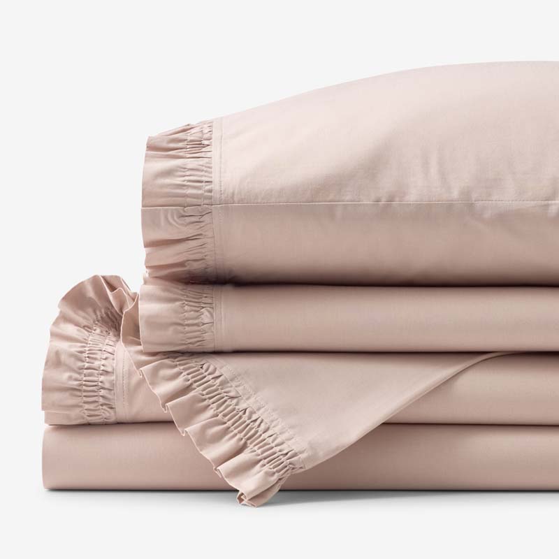 Solid Ruffle Garment Washed Cotton Percale Bed Sheet Set - Rose, Full