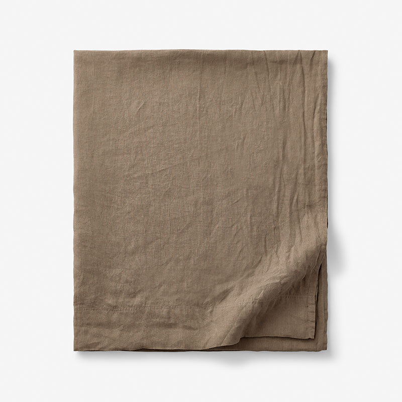 Premium Breathable Washed Linen Solid Flat Bed Sheet - Pine Bark, Queen
