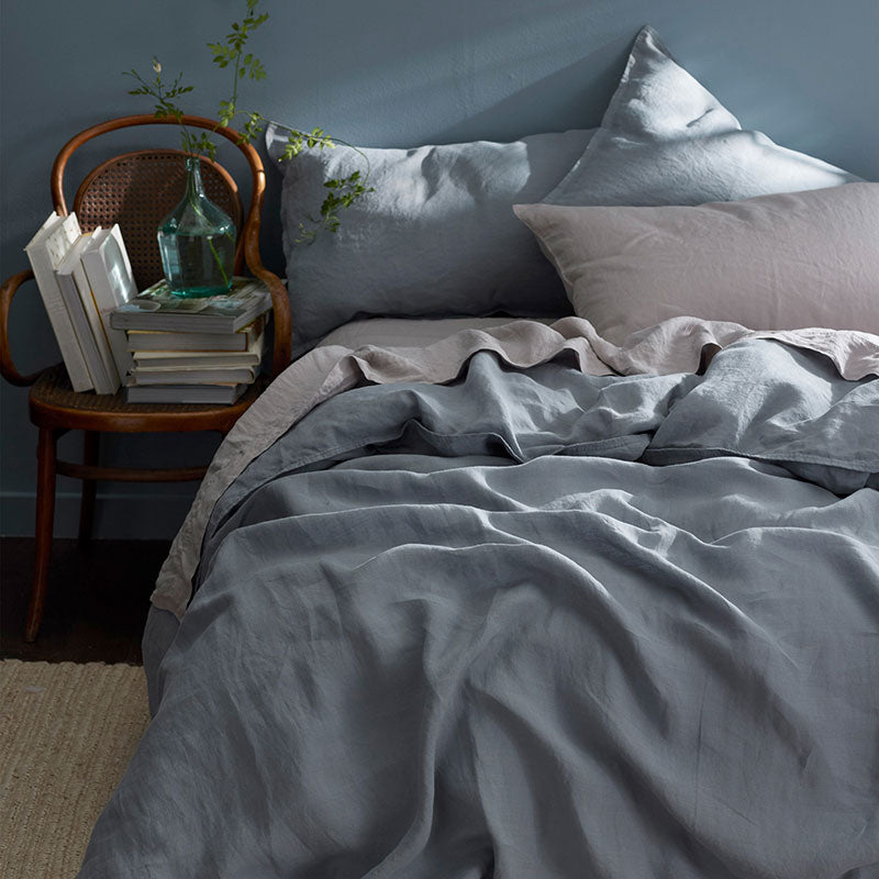 Premium Breathable Washed Linen Solid Duvet Cover - Dusty Blue, King/Cal King