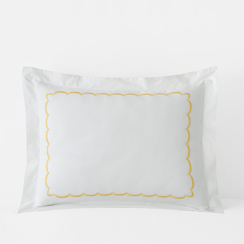 Scallop Embroidered Premium Cool Egyptian Percale Sham - Yellow, King