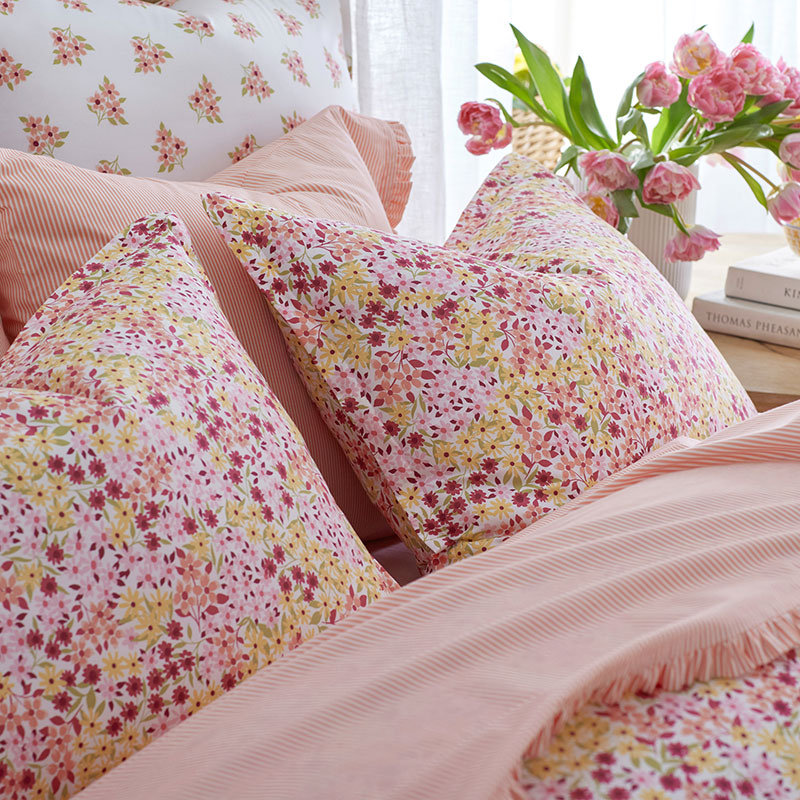 Sunshine & Blooms Classic Cool Cotton Percale Duvet Cover - Pinstripe Coral, King/Cal King