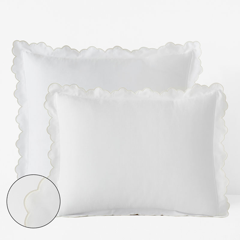 Embroidered Scallop Classic Smooth Sateen Solid Sham - Ivory, King