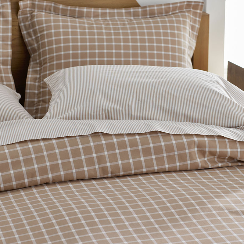 Classic Stripes and Plaids Cool Yarn-Dyed Cotton Percale Bed Sheet Set - Windowpane Taupe, King
