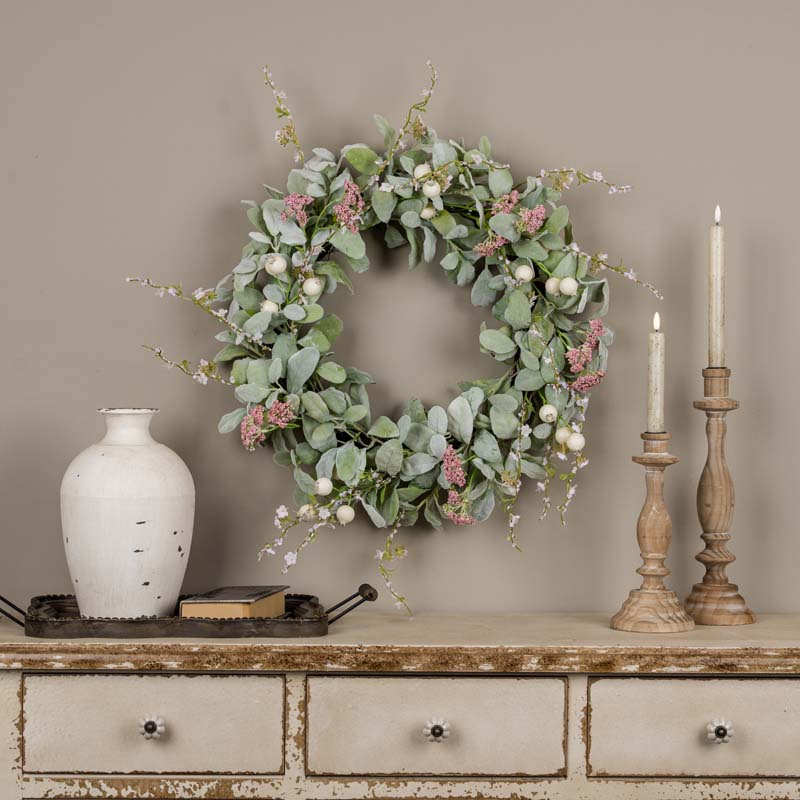 Pink Berries & Lamb’s Ear Wreath