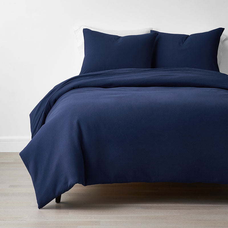 T-Shirt Soft Jersey Knit Duvet Cover Set - Navy, Full/Queen