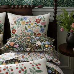 Strawberry Fields Classic Cool Cotton Percale Duvet Cover - Black Multi, Full/Queen