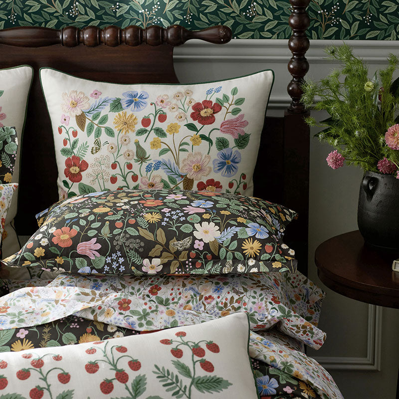 Strawberry Fields Classic Cool Cotton Percale Duvet Cover - Black Multi, Full/Queen